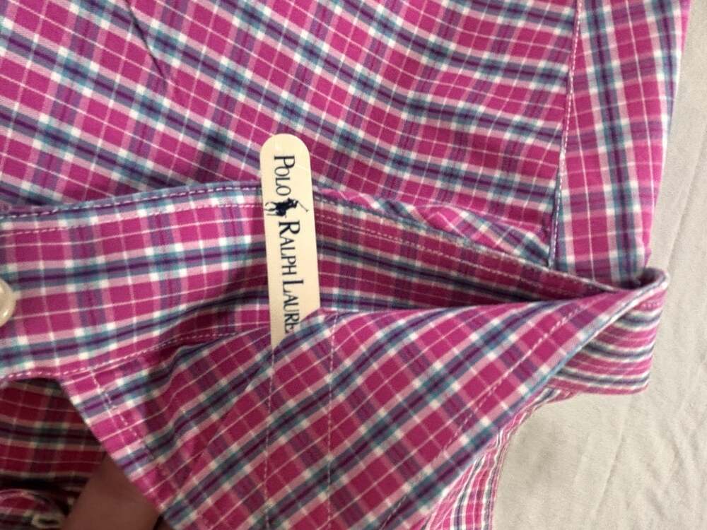 Lauren Ralph Lauren Classic Fit Pink Blue Plaid Dress Shirt 18 34/35 - Picture 6 of 7